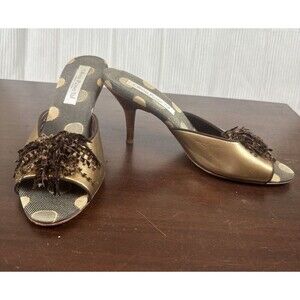 Olivia Rose Tal New York ladies high heeled shoes metallic sandals Size 9